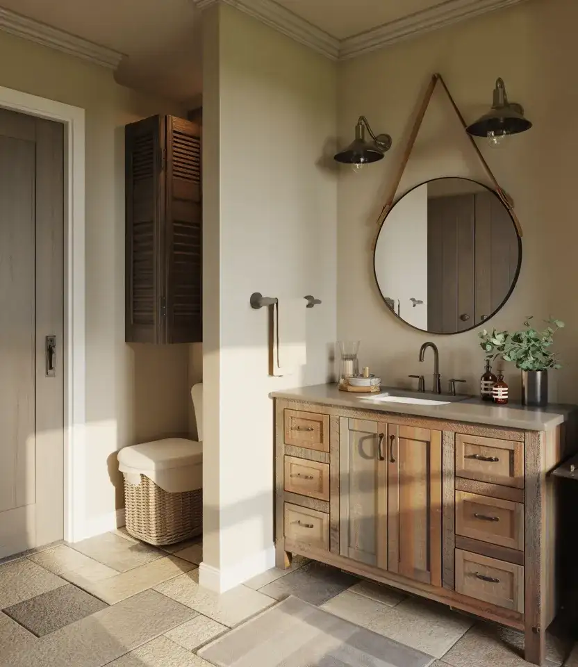 Rustic Guest Bathroom With Natural Wood Vanity 2