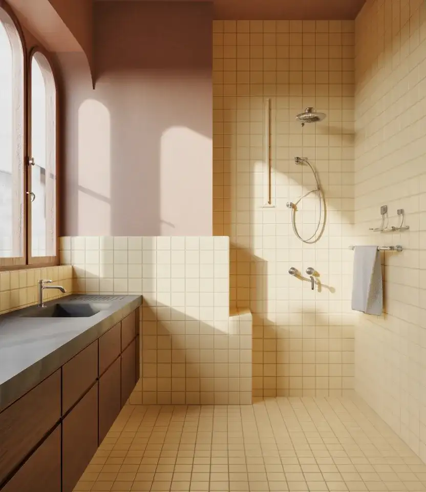 Small Primary Bathroom With Warm Neutral Colors 1