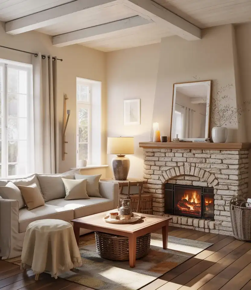 Traditional Fireplace French Country Living Room 2