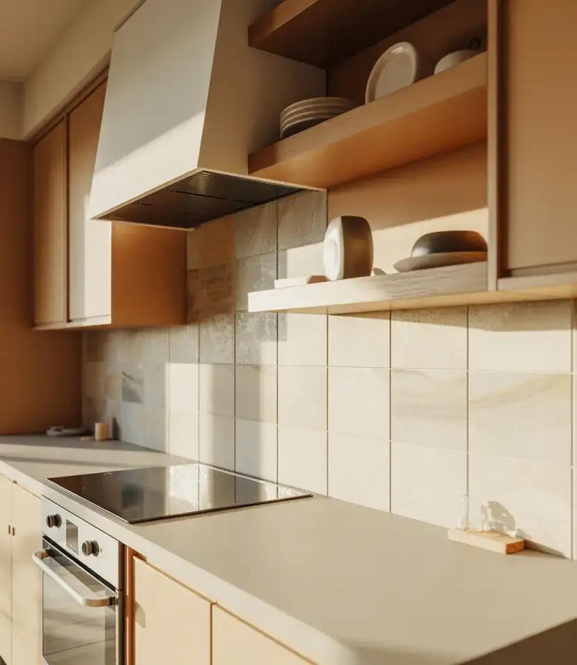 Warm Beige Cabinets With Natural Wood Accents 2