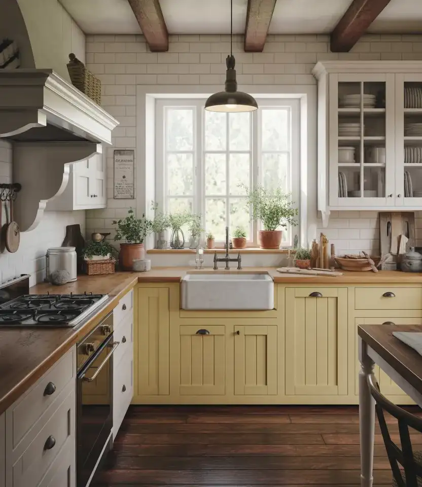 White And Yellow Farmhouse Kitchen 2
