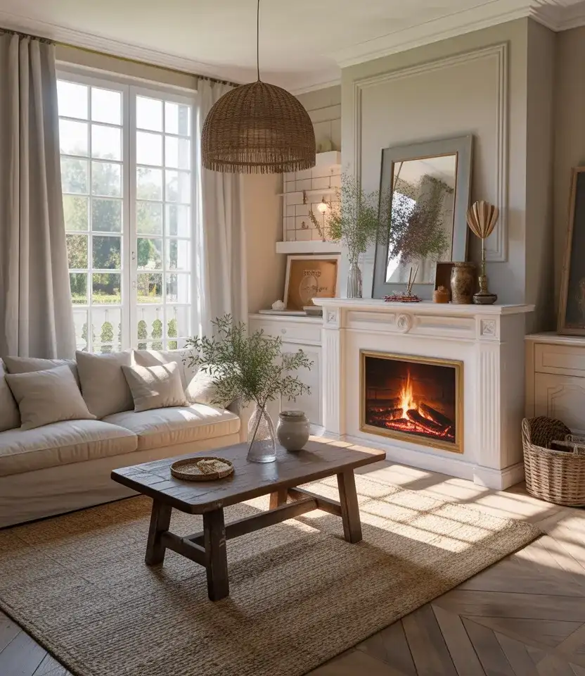 White Fireplace French Country Living Room 1