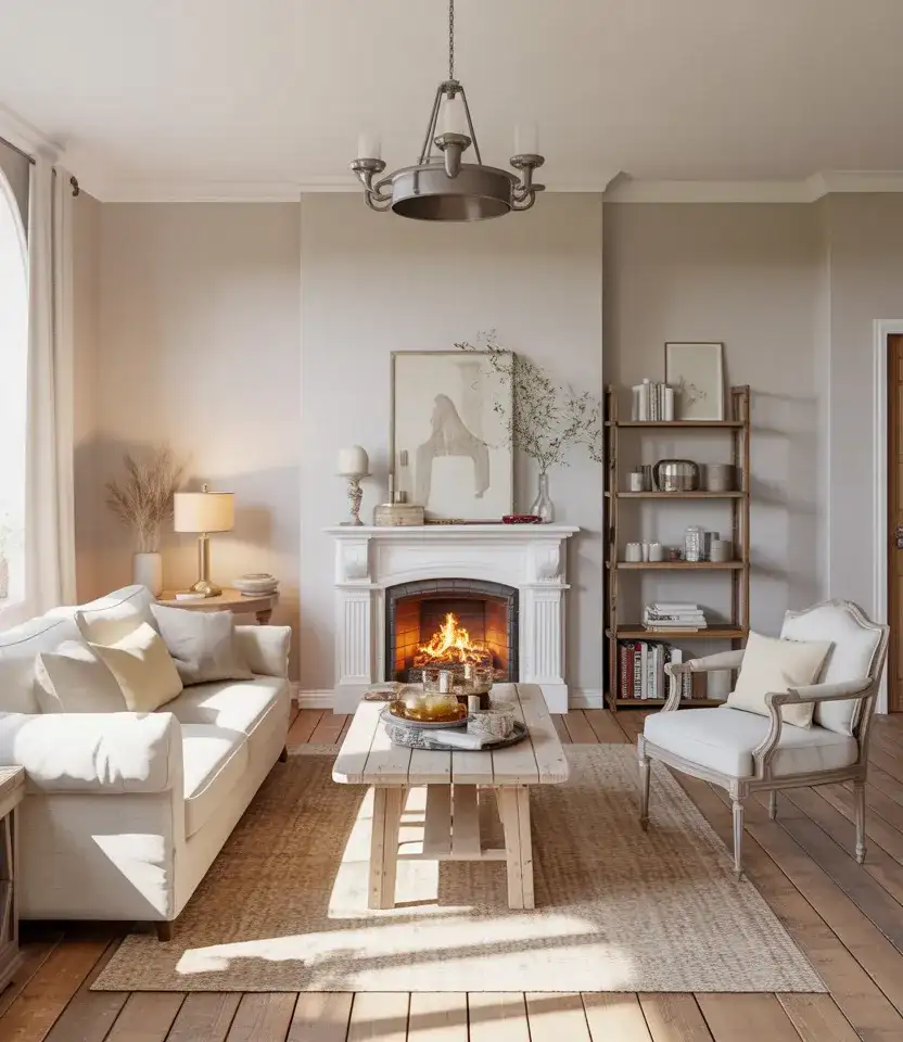 White Fireplace French Country Living Room 2