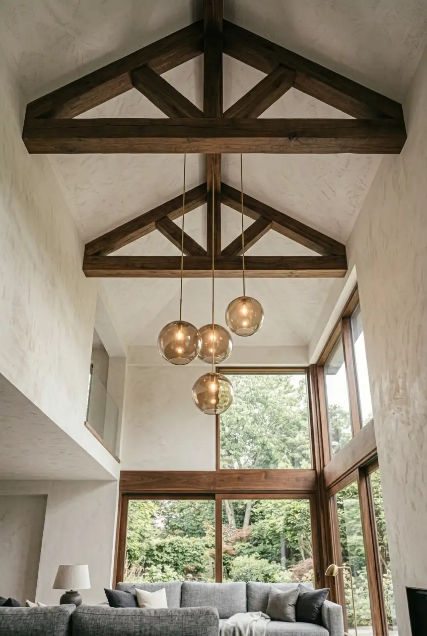 Wood Beams with Warm Pendants 2