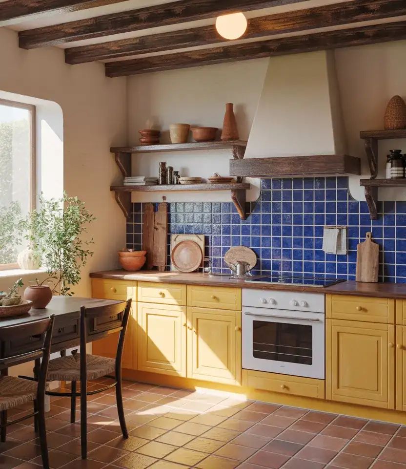 Yellow And Blue Mediterranean Kitchen 1