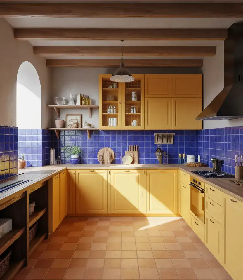 Yellow And Blue Mediterranean Kitchen 2