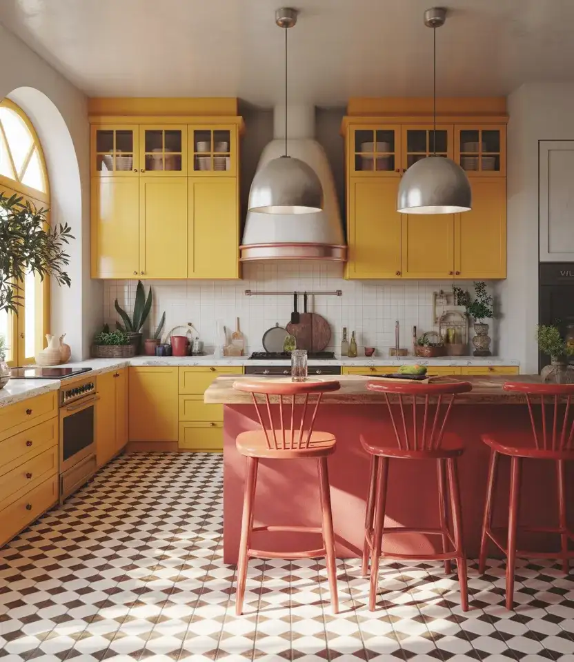 Yellow And Red Eclectic Kitchen 1