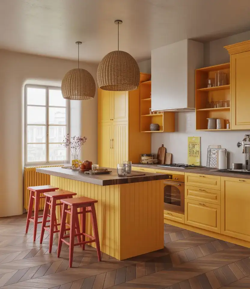 Yellow And Red Eclectic Kitchen 2