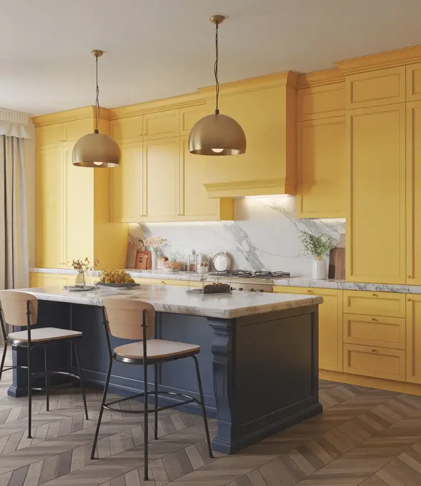Yellow Kitchen With Navy Accents 1