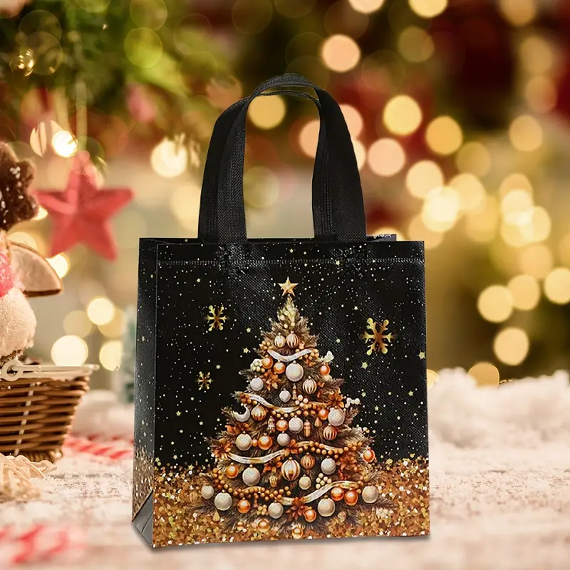 10 pcs elegant black christmas gift bags sturdy handles - Temu