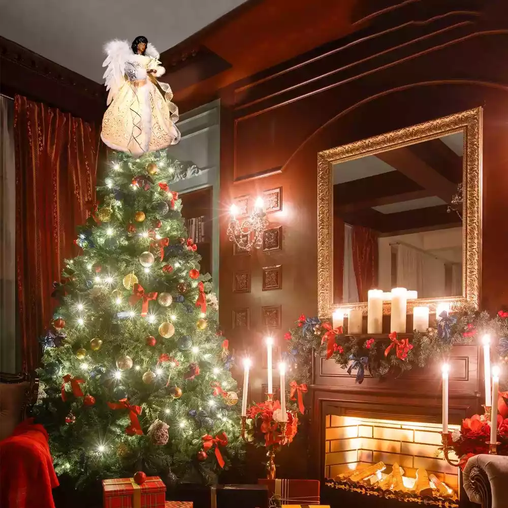 12″ Classic Black Angel Christmas Tree Topper Holding Star