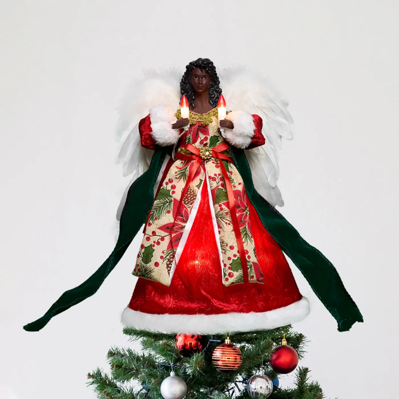 12″ Rustic Red Black Angel Topper for Christmas Tree