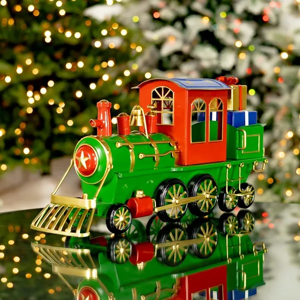 12.5 ft. Long LG Iron Christmas Train with Cart & Lanterns 'The North Pole  Express'