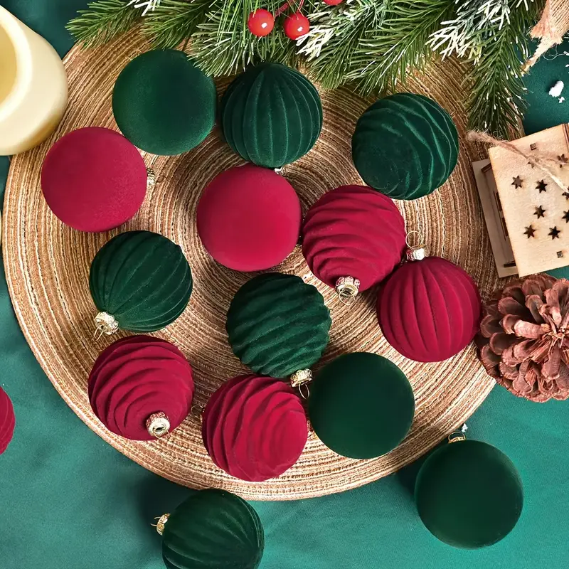 12pcs 6cm 8cm velvet christmas balls burgundy dark green - Temu Mauritius