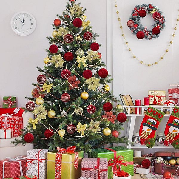 12Pcs Burgundy Velvet Christmas Balls,6cm Flocked Shatter Proof Hanging  Baubles,Festive Ornaments for Christmas Tree