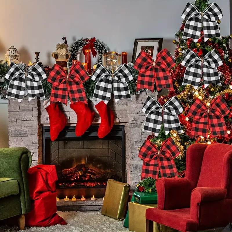 12pcs christmas bows 5 x 5 5 inch xmas tree buffalo - Temu United Kingdom