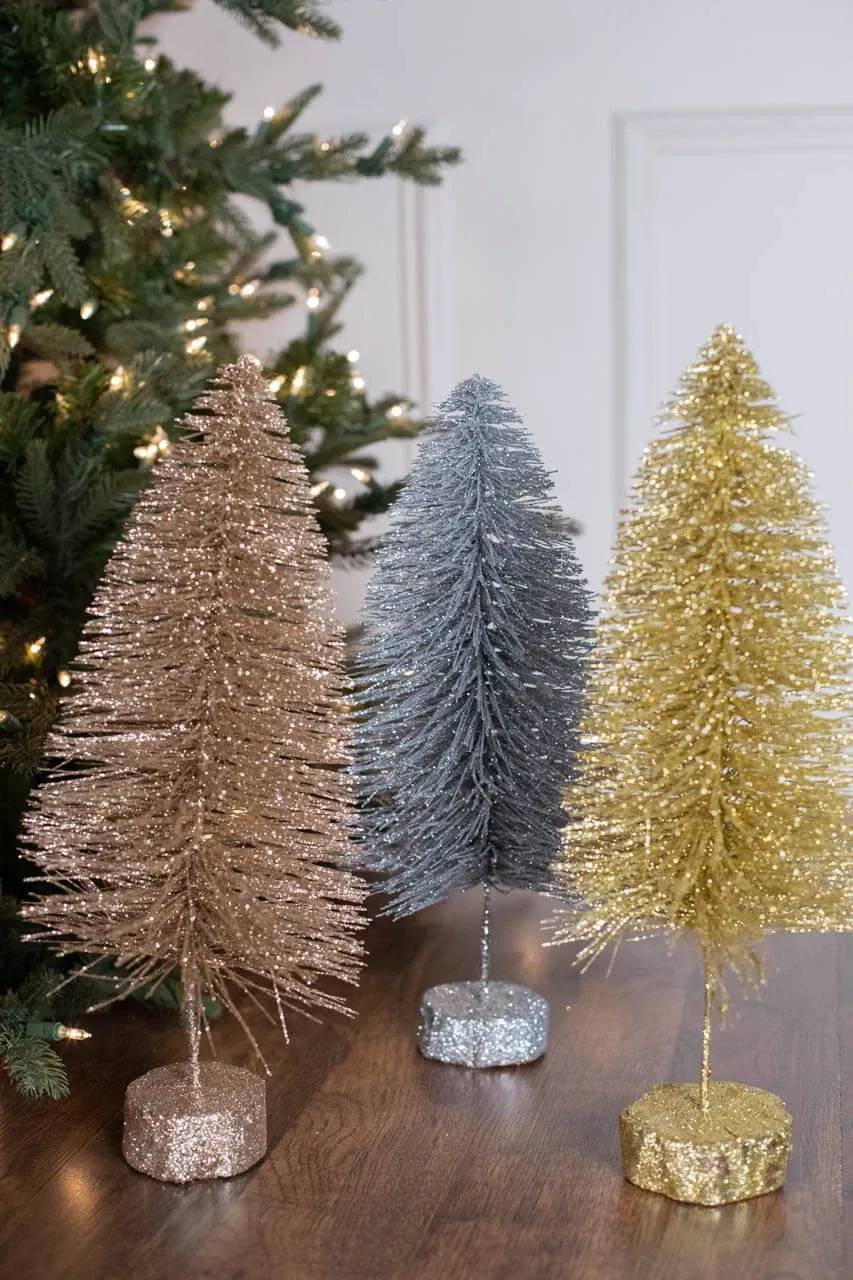 15' Large Metallic Bottle Brush Tree Silver