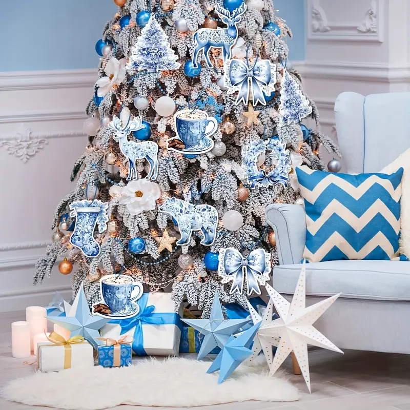 16 pack chinoiserie christmas tree ornaments blue white - Temu New Zealand