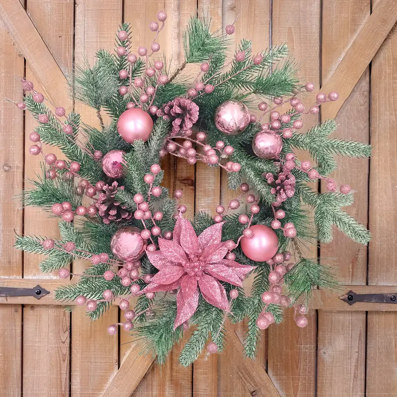 1pc 20 inch classic pink christmas wreath front door snowy - Temu