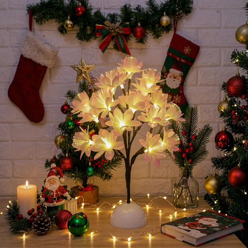 1pc Artificial Desktop Tree Light for Home Decor, Pink Fiber Optic Flower Glowing Small Tree Light, Battery-powered (batteries Not Included), Desktop Decoration | Christmas Decoration | Bedroom and
