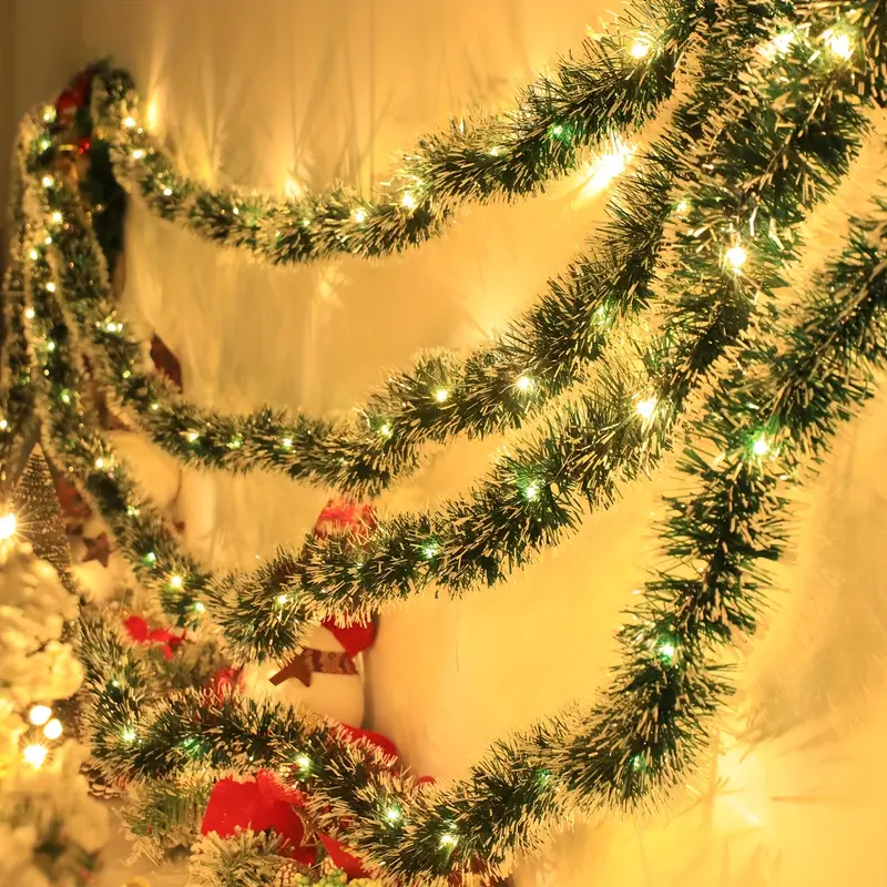 1pc christmas green metallic twist tinsel garland led lights - Temu