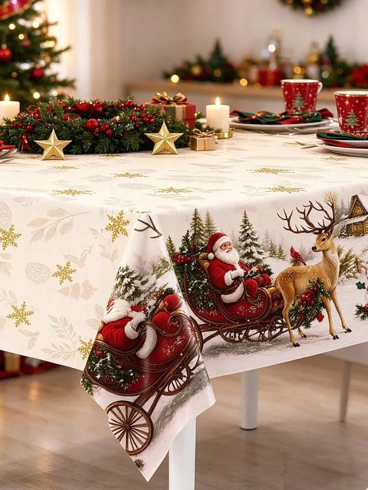 1pc Christmas Tablecloth Table Runner, Santa Sleigh Design Table Cloth,  Christmas Party Decoration Table Cover, Merry Christmas, 2026 Christmas  Decoration, Christmas Table Decor, Christmas Home Deco