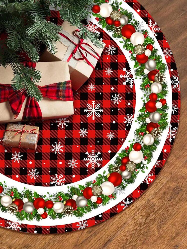 1pc Christmas Tree Skirt, Red And Black Plaid Christmas Tree Bell Pattern  Christmas Tree Mat, Christmas Decoration, Party Supplies, Christmas Decor,  Christmas Tree Decoration, Home Decor, Room Decor