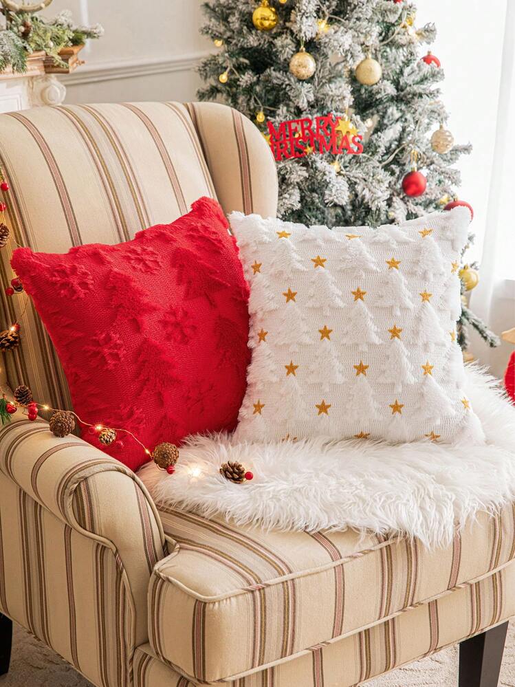 1pc Embroidered Christmas Pillow Cover, Without Insert, For Living Room  Bedroom Home Christmas Decoration, Suitable For Autumn Winter | SHEIN