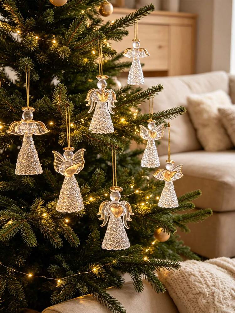 1pc Glass Angel Ornament With Wings – Christmas Tree Hanging Decoration;  Transparent Glass Angel-Shaped Ornament; Tabletop Centerpiece; Decor For  Fireplace Or Living Room; Small Holiday Gift; Festiv