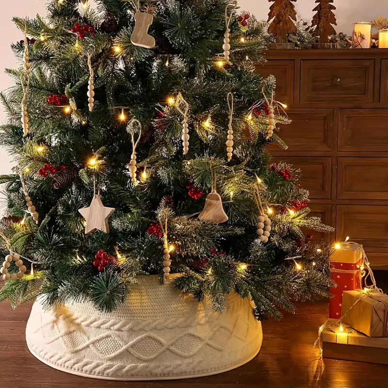 1pc knitted christmas tree collar featuring a cream cross - Temu