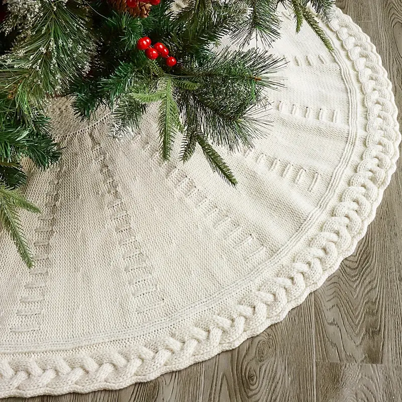 1pc knitted christmas tree skirt woven cable knit thick - Temu Cyprus