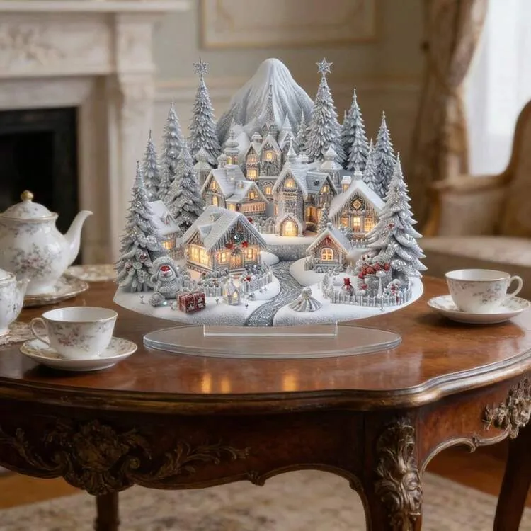 1pc Rustic Christmas Village Acrylic Decoration - Tabletop Display, Country Style, Multipurpose, No Electricity Needed, Ideal For Desktop & Window Holiday Decor, Christmas Tree Theme - Product Video