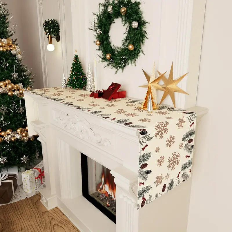 1pc rustic linen christmas table runner pine tree - Temu Oman