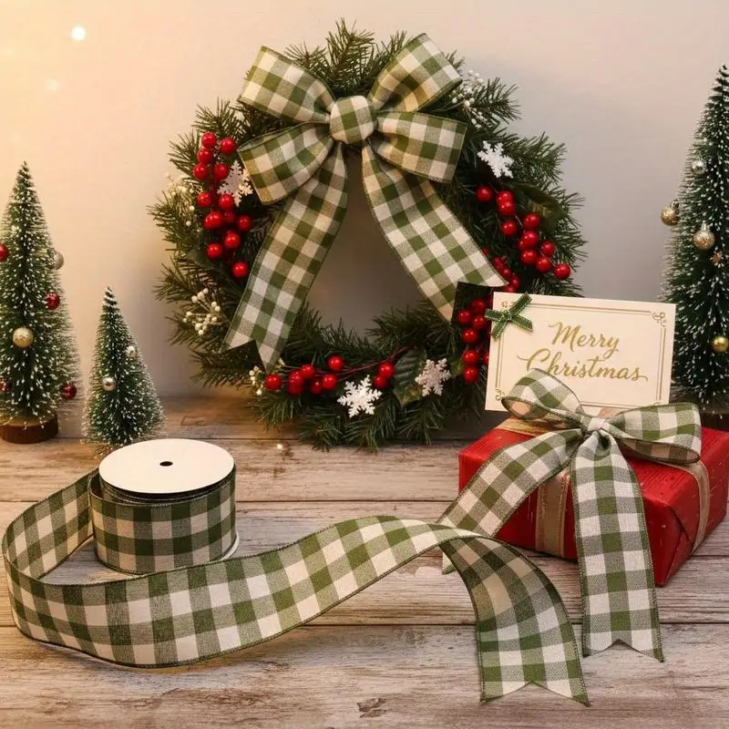 2 5inch 10yards roll christmas bow ribbon gingham metallic - Temu Mauritius