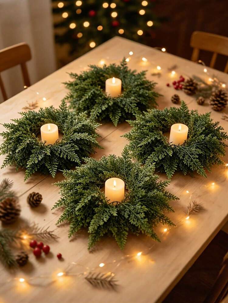 2-Piece Artificial Christmas Cedar Candle Wreath, A Realistic, Thick Green  Pine Candle Wreath In A Rustic Style. Suitable For Centerpieces On Dining  Tables, Fireplace Mantels, Front Doors, Walls, Wi