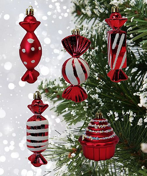 20 Candy Cane Baubles Christmas Tree Decorations Red & White Glitter