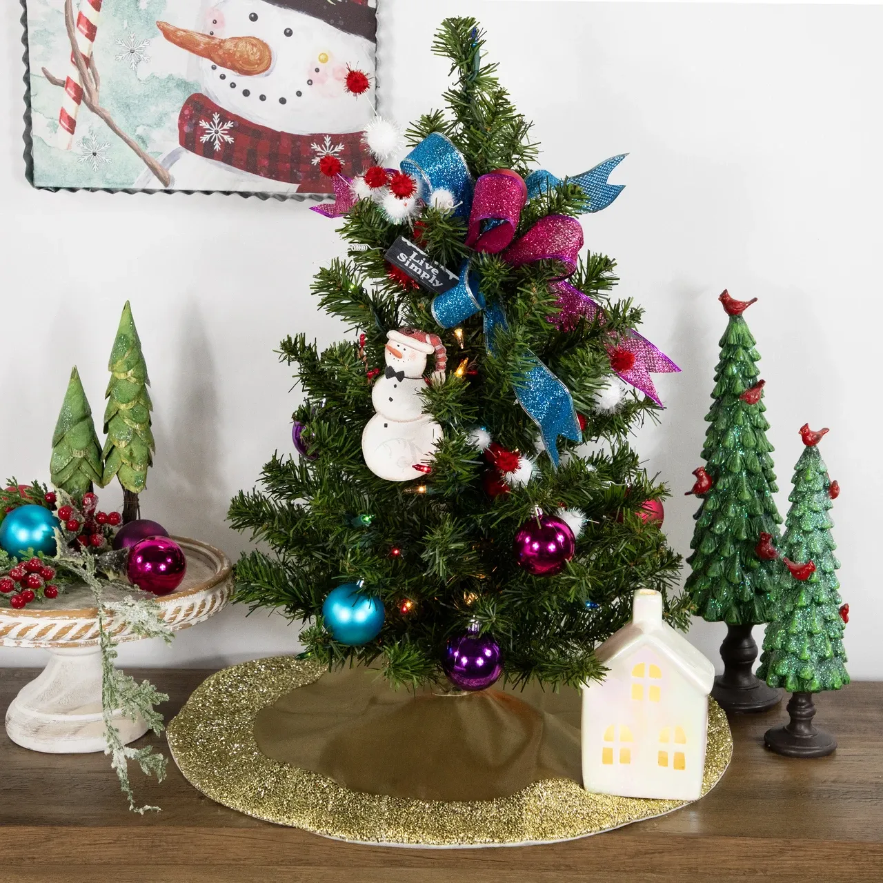 20' Gold Mini Christmas Tree Skirt with Tinsel Trim | Christmas
