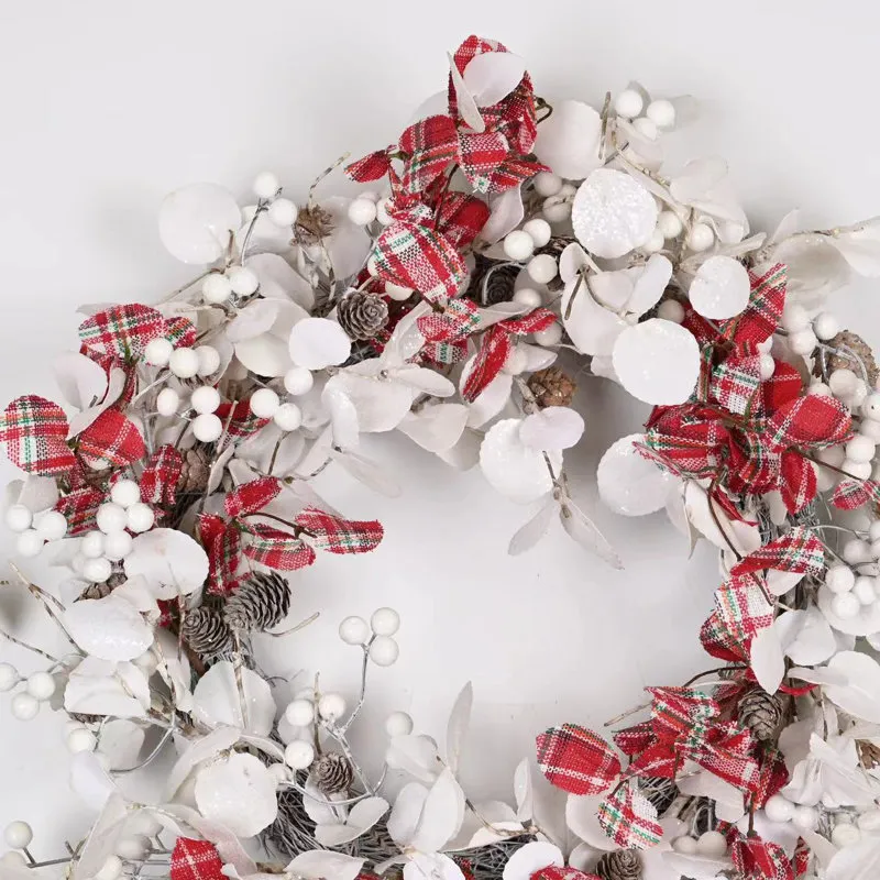 22' Artificial Plaid Pinecone Berry Winter Christmas Wreath For Front Door