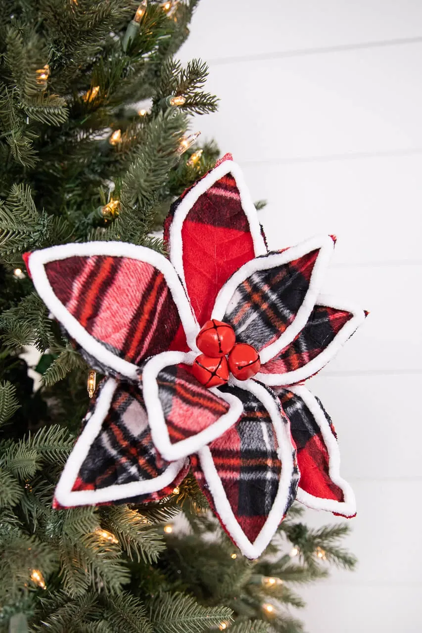 22” x 11' Red and Black Plaid with Red Bells Poinsettia Stem