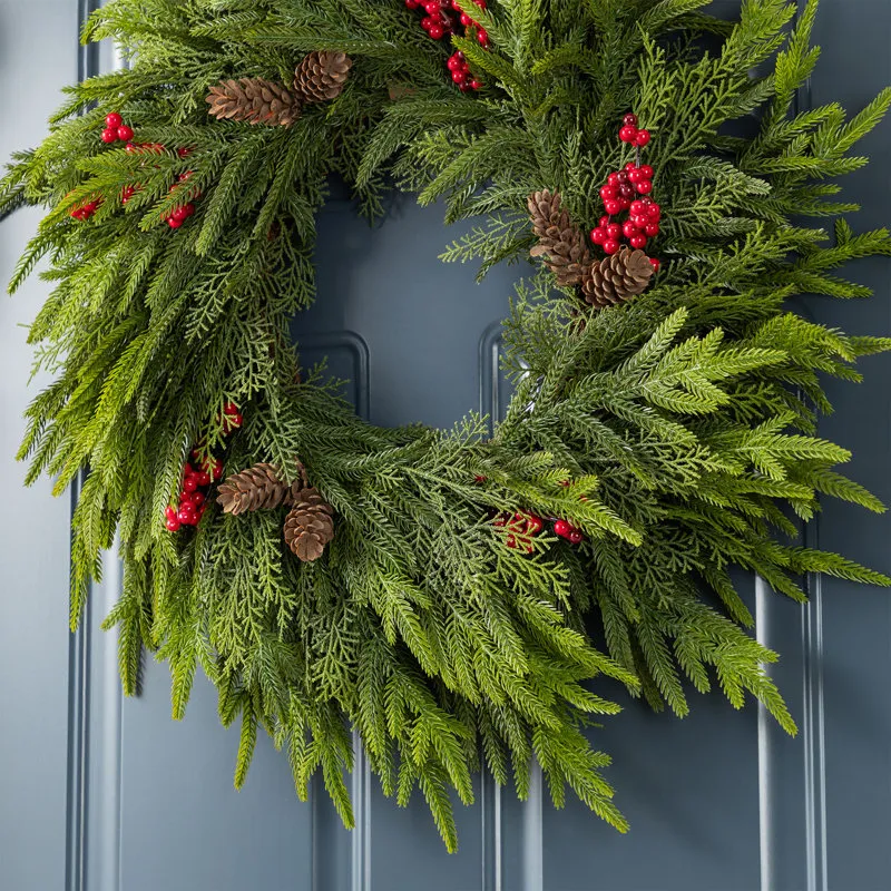 24'D Christmas PE Dripping Wreath With Pinecones And Red Berries