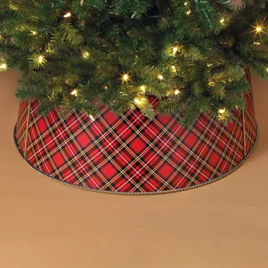 27” Metal Holiday Plaid Design Tree Collar - Decorator's Warehouse