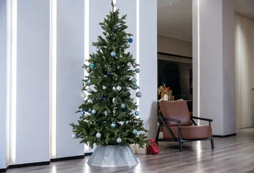 27' Shiny Silver Fabric Hexagonal Christmas Tree Collar | Christmas