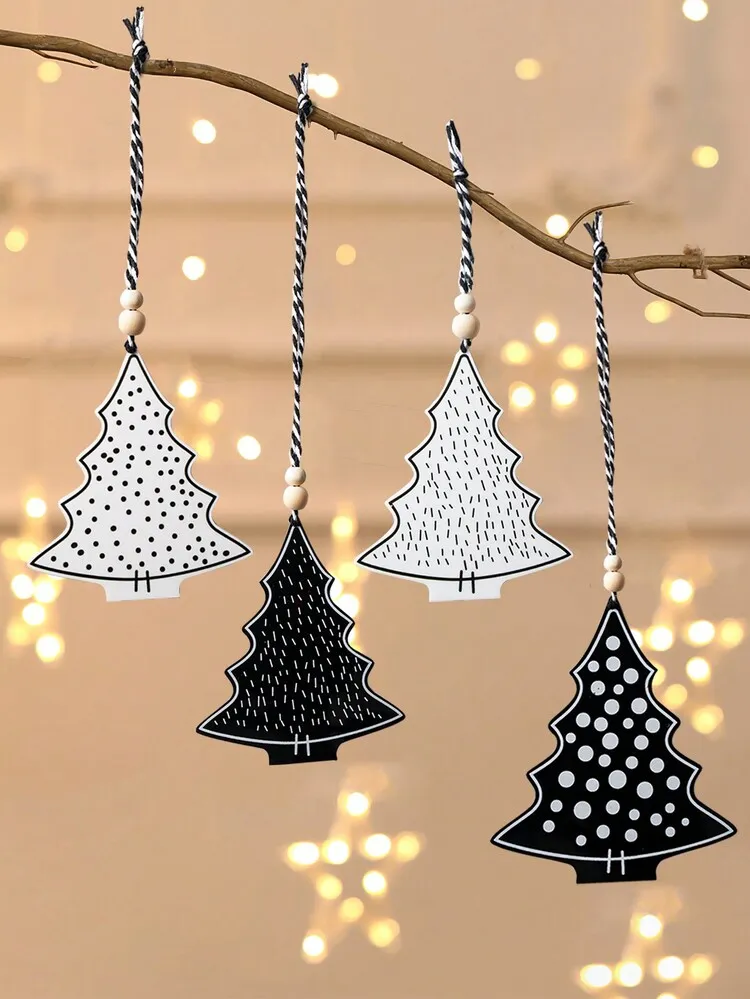 2pcs Set Black & White Simple Christmas Tree Ornaments, Modern Dot & Line  Art Design Print PVC Waterproof Christmas Decorations, Suitable For Room  Home Decoration And Indoor Christmas Decorations | 