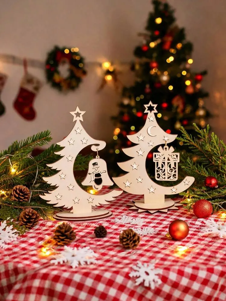 2pcs Wooden Christmas Tree Carvings, Christmas Decorations, Holiday  Tabletop Decor, DIY Christmas Decorations, Christmas Gifts, Atmospheric  Tabletop Display, Suitable For Christmas, Home Decor, Holi