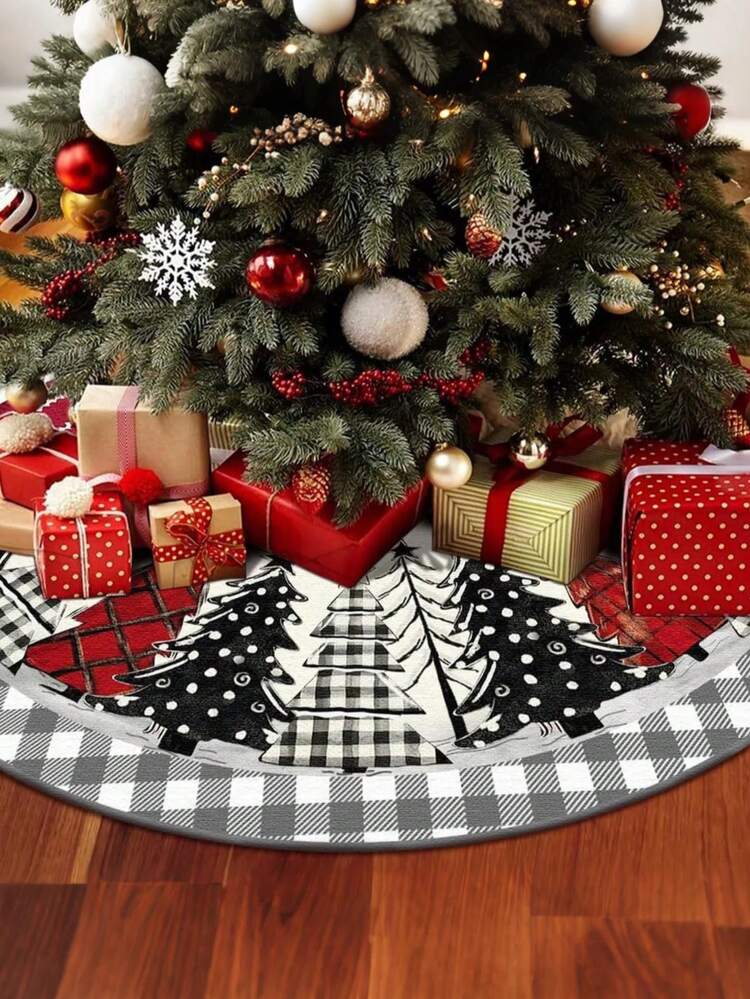 35 Inch (90 Cm) Grey Buffalo Plaid Christmas Tree Skirt, Christmas Tree Mat  Suitable For Home Party Holiday Indoor Outdoor Decoration | SHEIN UK