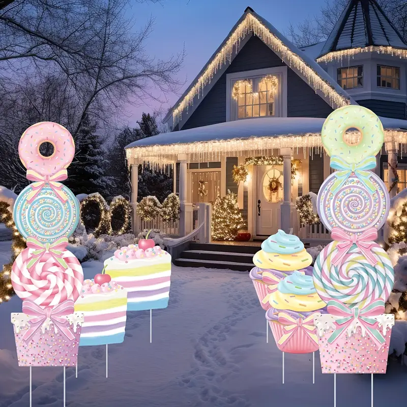 4-Piece Christmas Candyland Outdoor Yard Signs – Large Pastel Candy &  Cupcake Decor With Stakes – Macaron Colors Pastel Yard Signs For Christmas