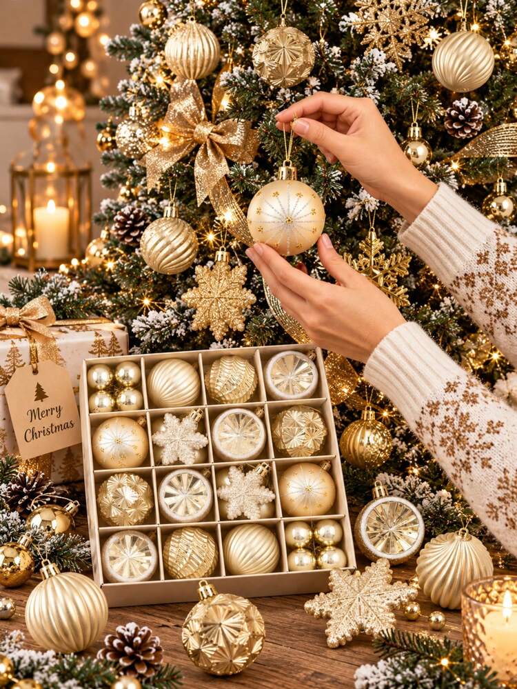 40/8/1pc Gold Christmas Ball Decoration Set, Christmas Tree Decor, Christmas  Party Supplies, Christmas Decoration, Home Decor Set, Suitable For  Decorating European And American Christmas Party Table