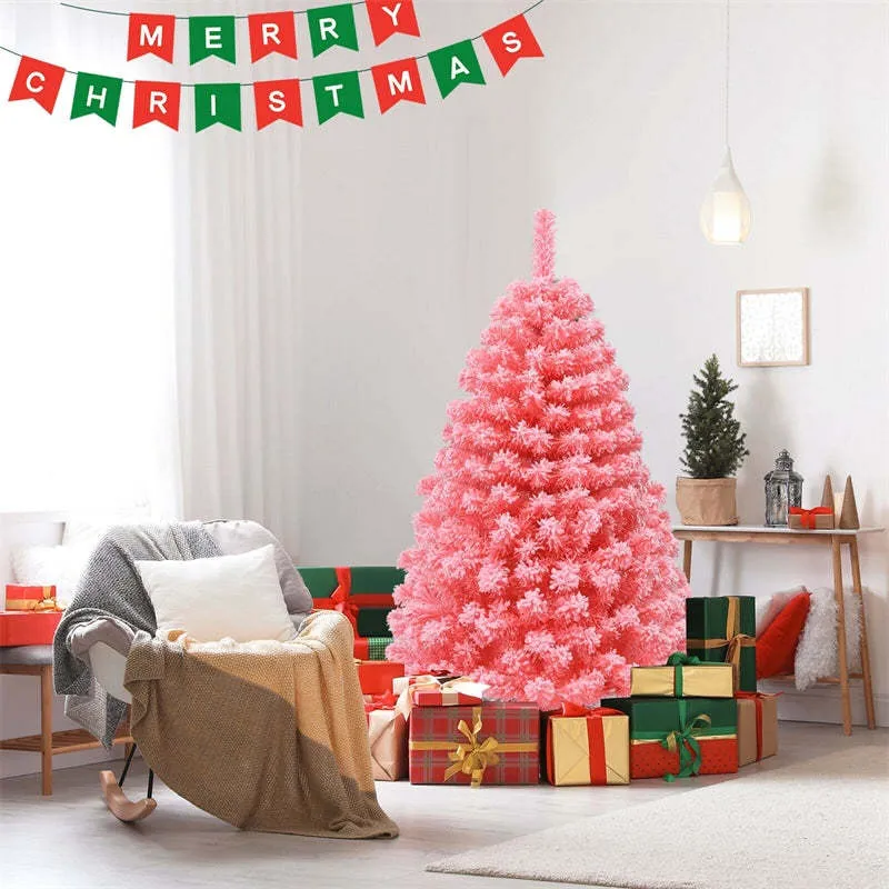 4.5ft Pink Snow Flocked Christmas Tree Hinged 348 PVC Branch Tips |  Bestoutdor