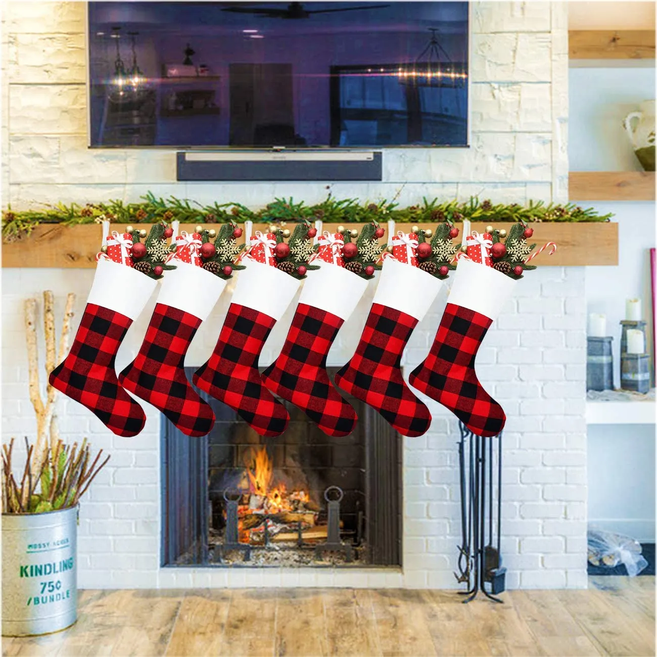 6 Pack Christmas Stockings- 18 Inch Red Black Buffalo Plaid Christmas – DANNY'S HOME GOODS