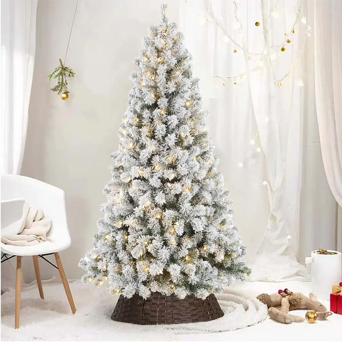 6ft Flocked Christmas Tree with 250 Warm White Jamaica | Ubuy